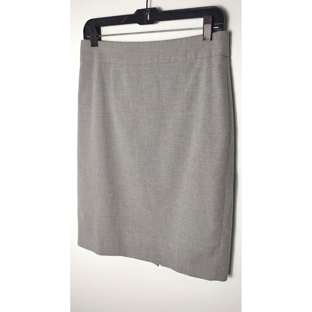 Gray Pencil Skirt corporate girl Knee Length SZ 4 Lined Slit Zip Poly Blend